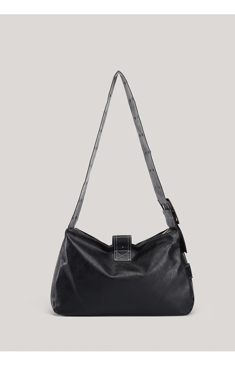 Y2K Distressed Buckle Slouchy Bag