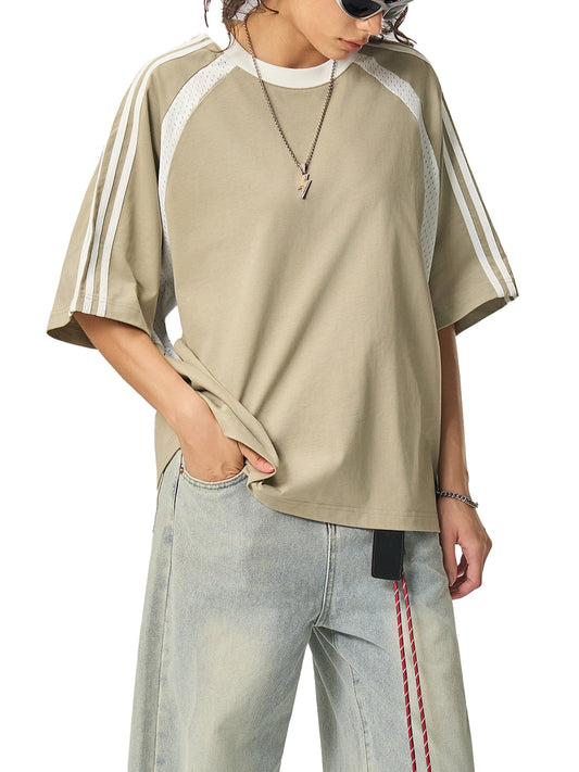 Contrast Stripes Panel Mesh T-shirt