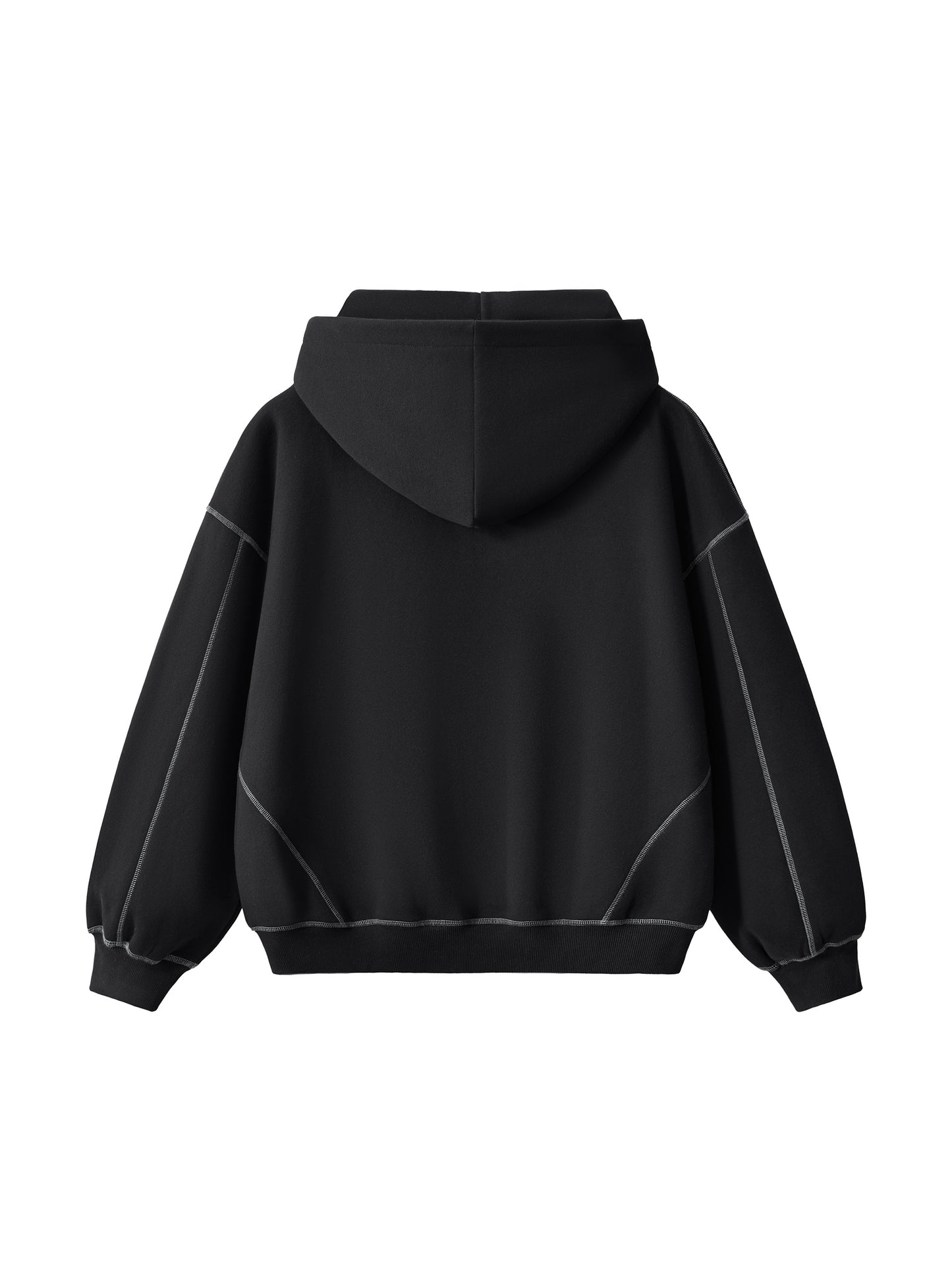 Contrast-Stitched Boxy Fleece Zip Hoodie
