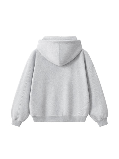 Contrast-Stitched Boxy Fleece Zip Hoodie