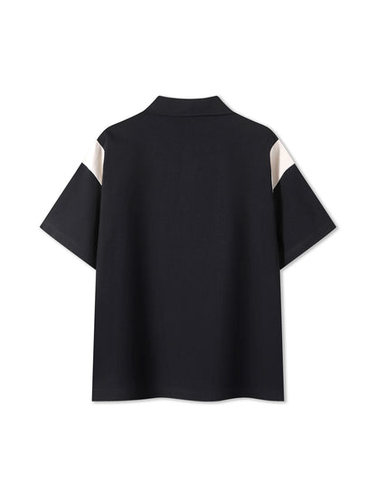 Contrast Panel Cotton Polo Shirt