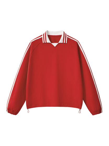 Contrast Striped Lapel Collar Sweatshirt