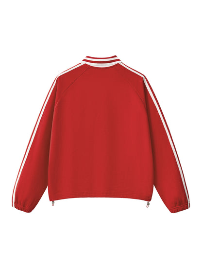 Contrast Striped Lapel Collar Sweatshirt