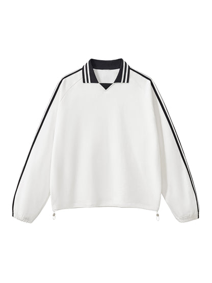 Contrast Striped Lapel Collar Sweatshirt