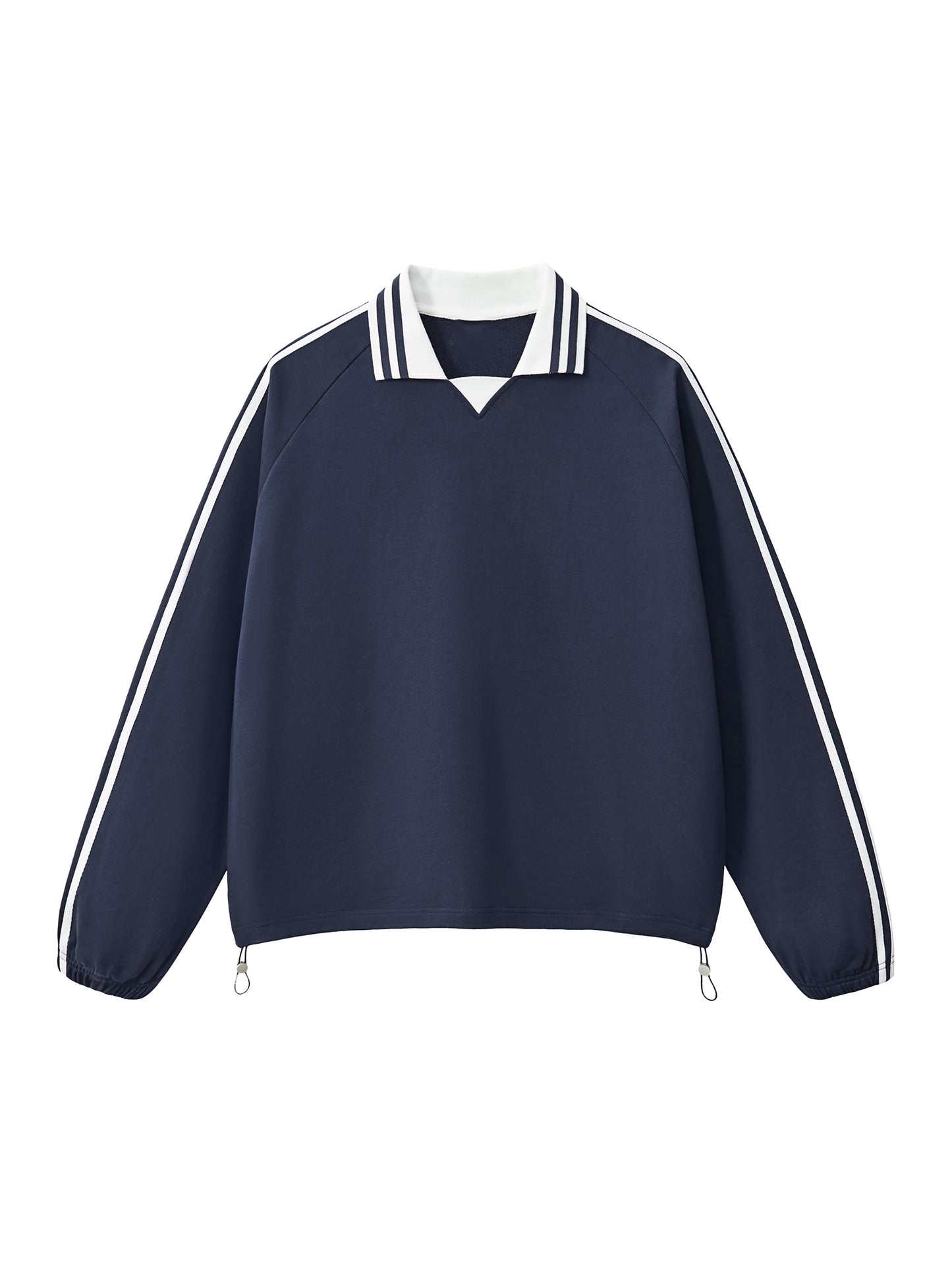 Contrast Striped Lapel Collar Sweatshirt