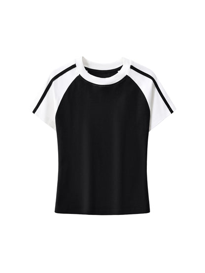 Contrast Stripes Bodycon Raglan  Sleeve T-Shirt