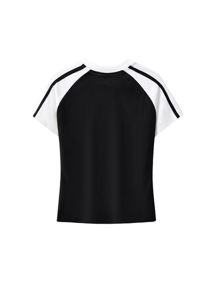 Contrast Stripes Bodycon Raglan  Sleeve T-Shirt