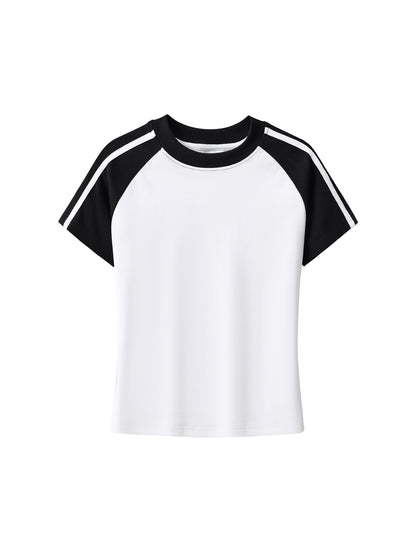 Contrast Stripes Bodycon Raglan  Sleeve T-Shirt