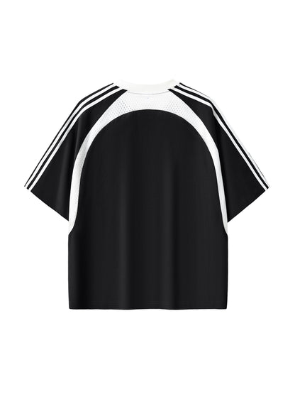 Contrast Stripes Panel Mesh T-shirt