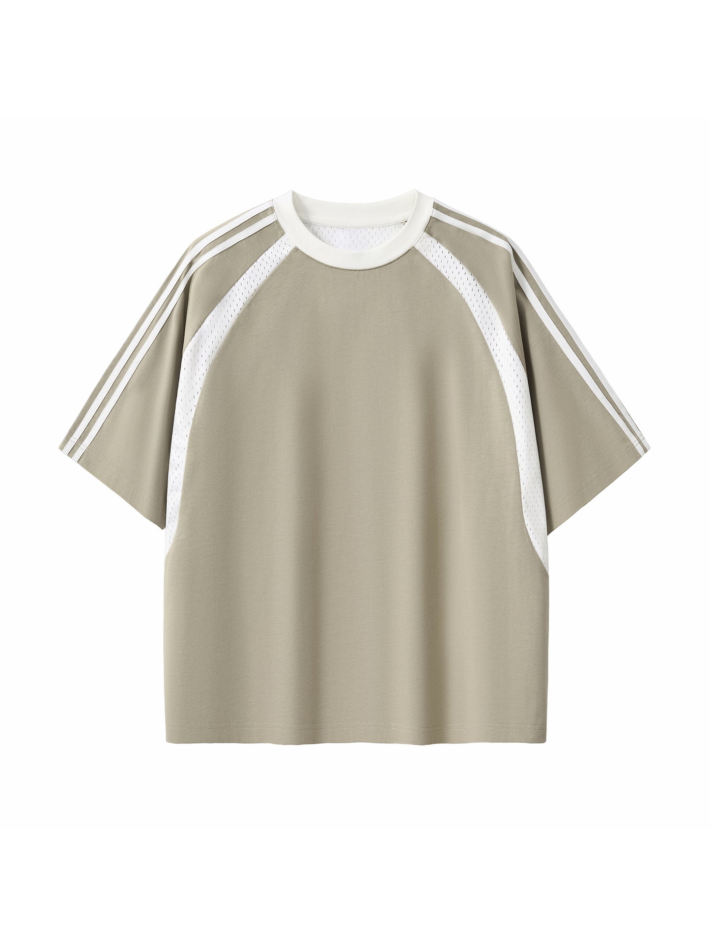 Contrast Stripes Panel Mesh T-shirt