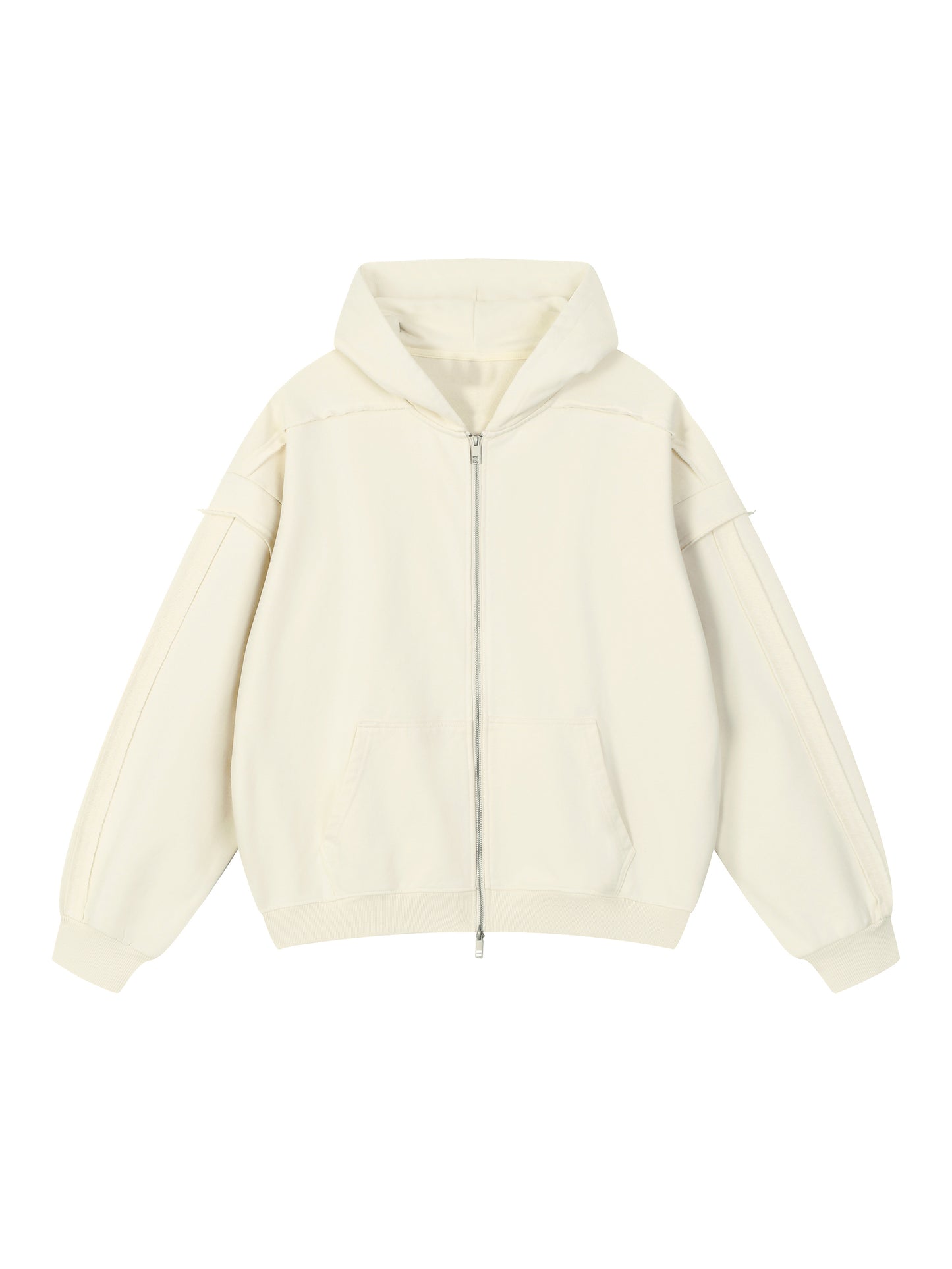 Contrast Tape Raw Edge Double Layered Zip Hoodie