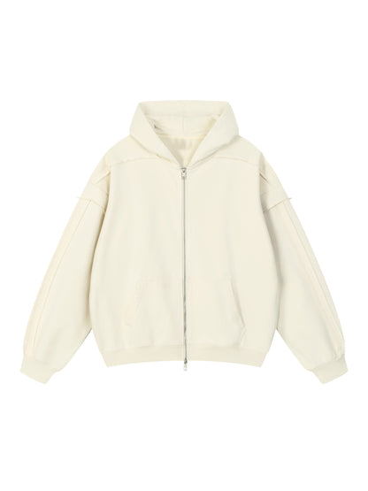 Contrast Tape Raw Edge Double Layered Zip Hoodie