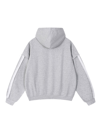 Contrast Tape Raw Edge Double Layered Zip Hoodie