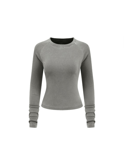 Dyed Washed Raglan Long Sleeve Slim T-Shirt