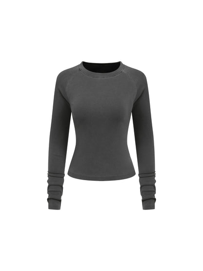 Dyed Washed Raglan Long Sleeve Slim T-Shirt