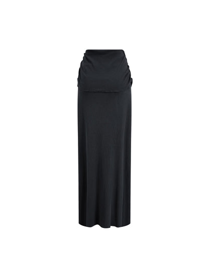 Dyed Washed Straight Hip-Hugging Slim Maxi Skirt