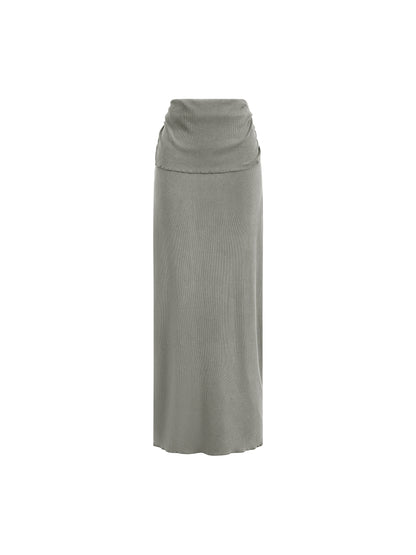 Dyed Washed Straight Hip-Hugging Slim Maxi Skirt
