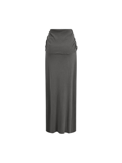 Dyed Washed Straight Hip-Hugging Slim Maxi Skirt