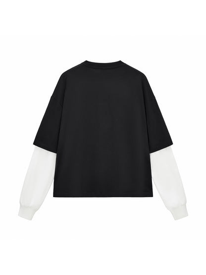 Layered Contrast Sleeve Cotton T-Shirt