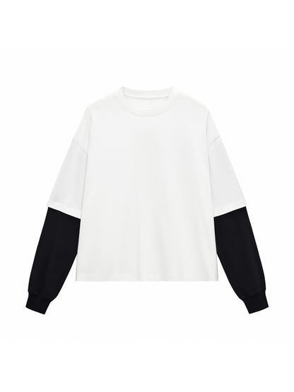 Layered Contrast Sleeve Cotton T-Shirt