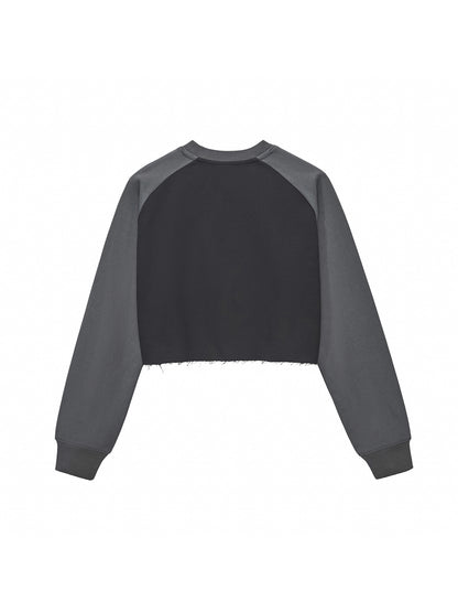 Raw-Hem Color-Block Raglan Crop Sweatshirt