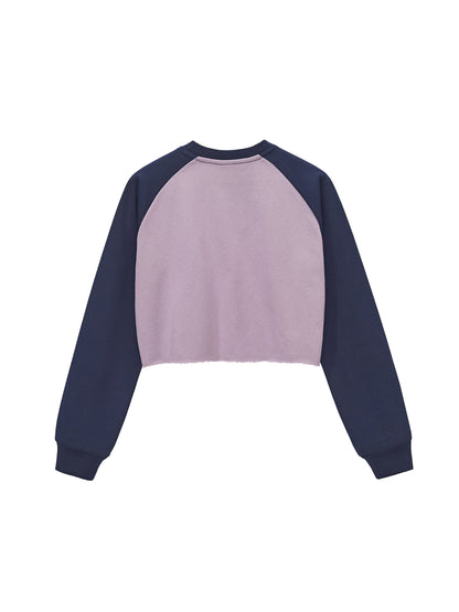 Raw-Hem Color-Block Raglan Crop Sweatshirt