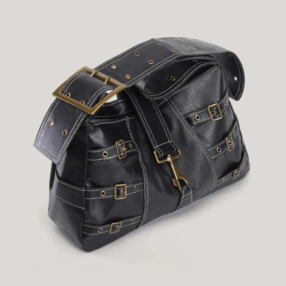 Y2K Distressed Buckle Slouchy Bag
