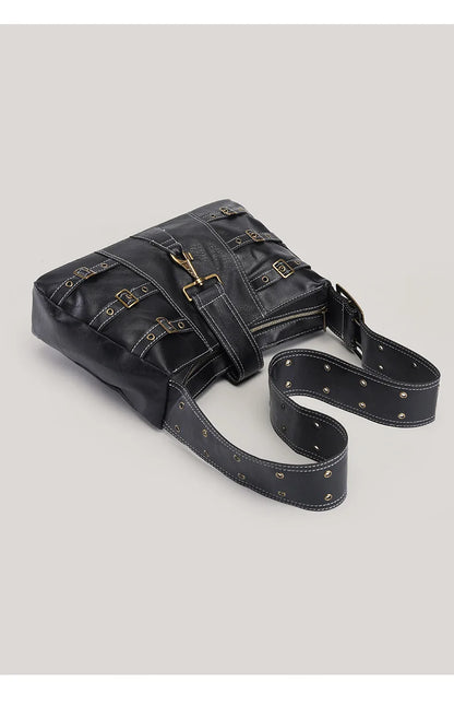 Y2K Distressed Buckle Slouchy Bag