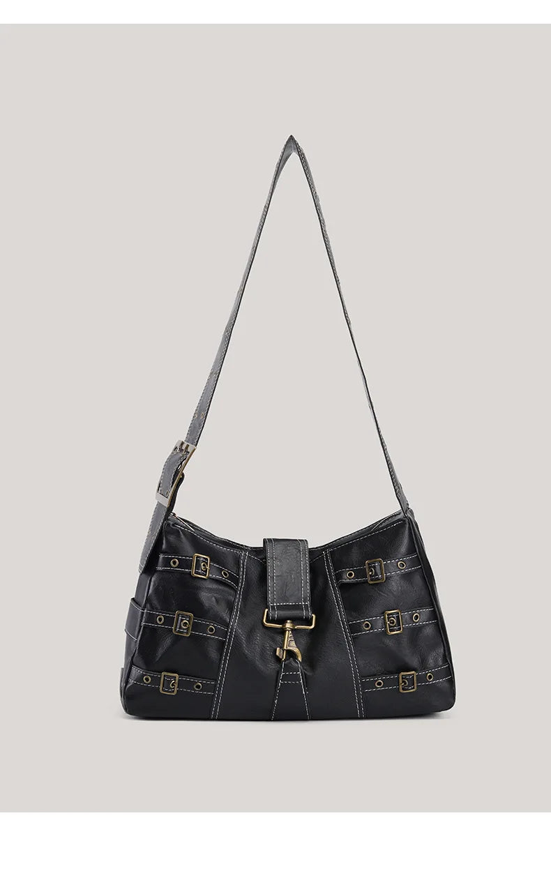 Y2K Distressed Buckle Slouchy Bag