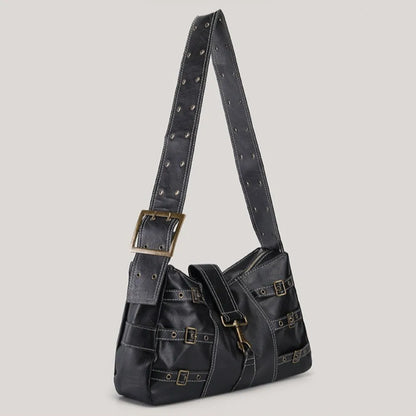 Y2K Distressed Buckle Slouchy Bag