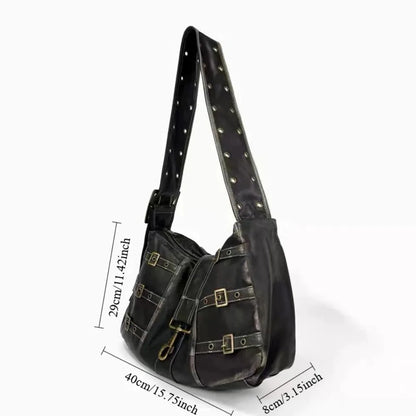 Y2K Distressed Buckle Slouchy Bag