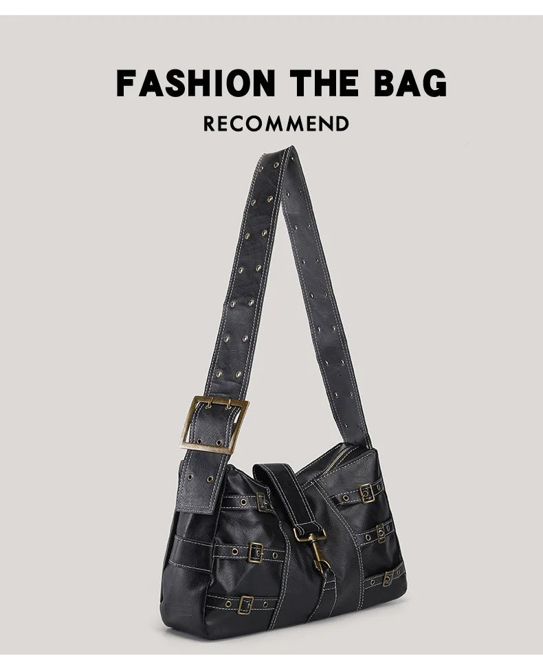 Y2K Distressed Buckle Slouchy Bag