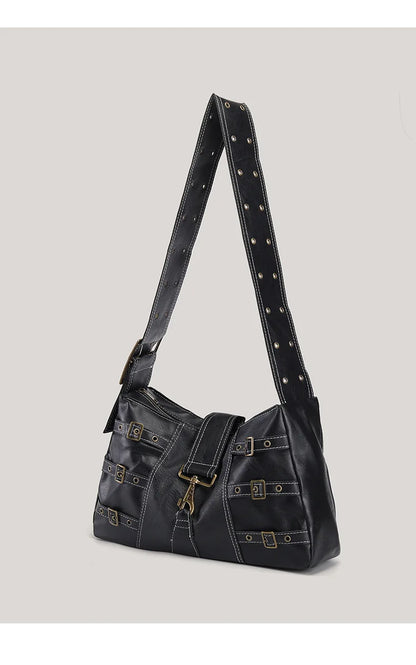 Y2K Distressed Buckle Slouchy Bag