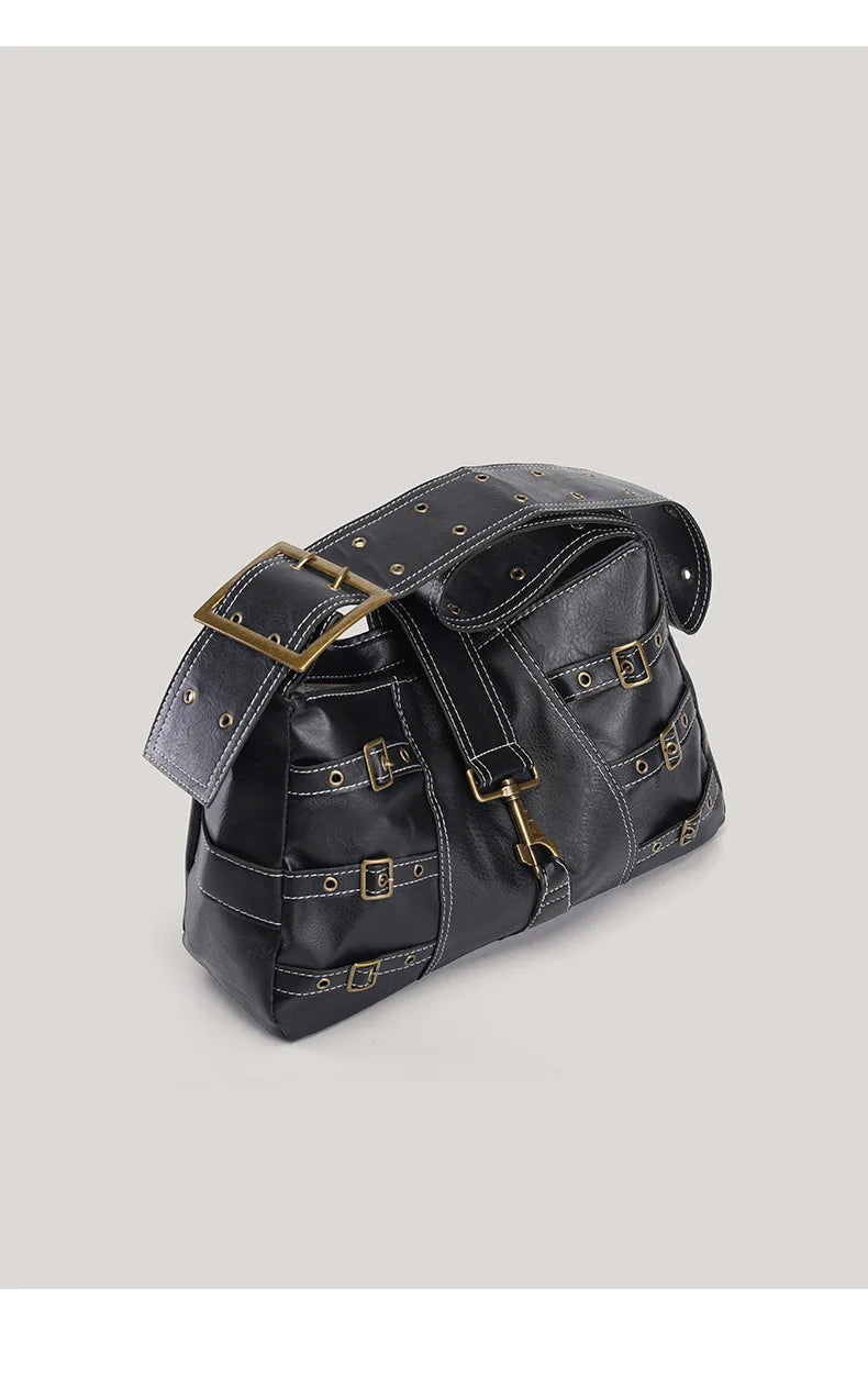 Y2K Distressed Buckle Slouchy Bag