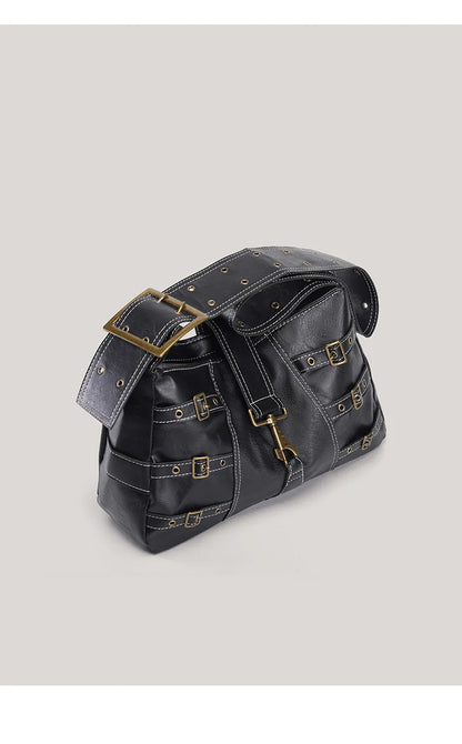 Y2K Distressed Buckle Slouchy Bag