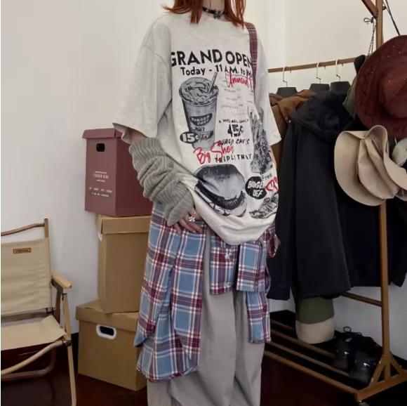 Áo thun in họa tiết cổ điển Punk High Street Basics Y2k Harajuku Aesthetic 