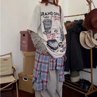 Áo thun in họa tiết cổ điển Punk High Street Basics Y2k Harajuku Aesthetic 