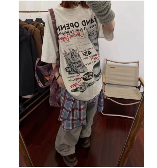 Áo thun in họa tiết cổ điển Punk High Street Basics Y2k Harajuku Aesthetic 