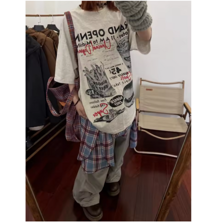 Áo thun in họa tiết cổ điển Punk High Street Basics Y2k Harajuku Aesthetic 