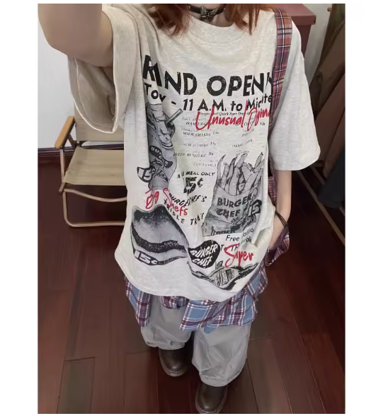 Áo thun in họa tiết cổ điển Punk High Street Basics Y2k Harajuku Aesthetic 