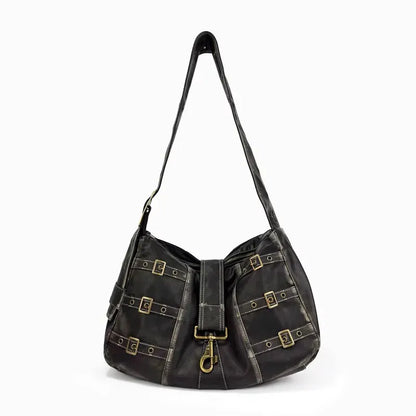Y2K Distressed Buckle Slouchy Bag