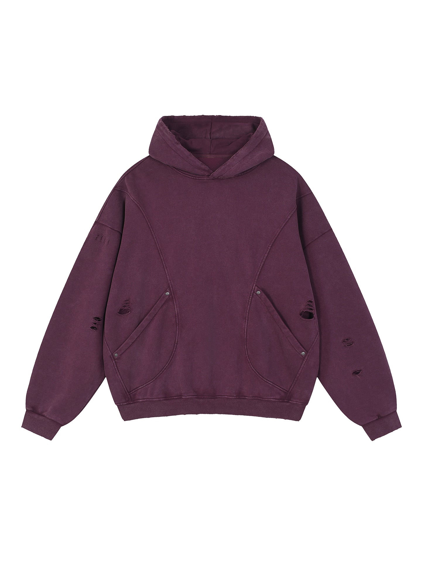 Snow Washed Distressed Panel Pocket Hoodie