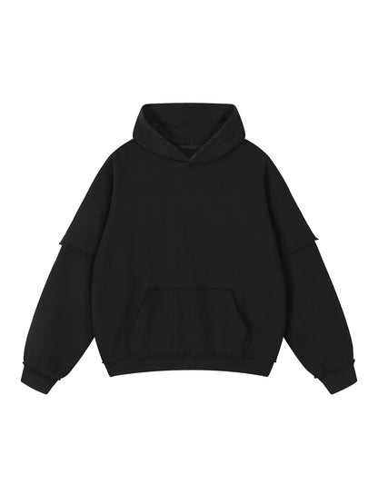 Snow Washed Raw Edge Double Layered Hoodie
