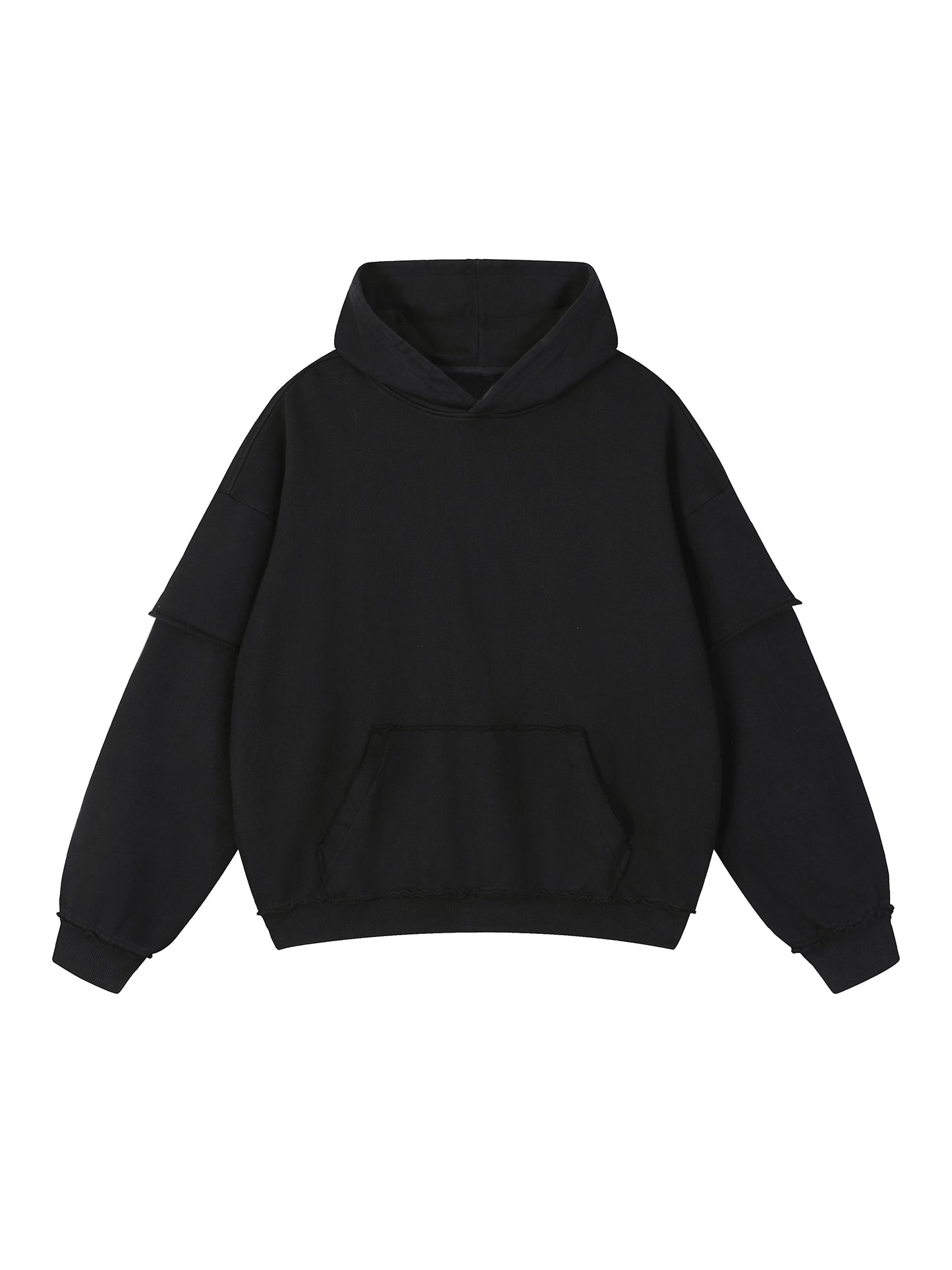 Snow Washed Raw Edge Double Layered Hoodie