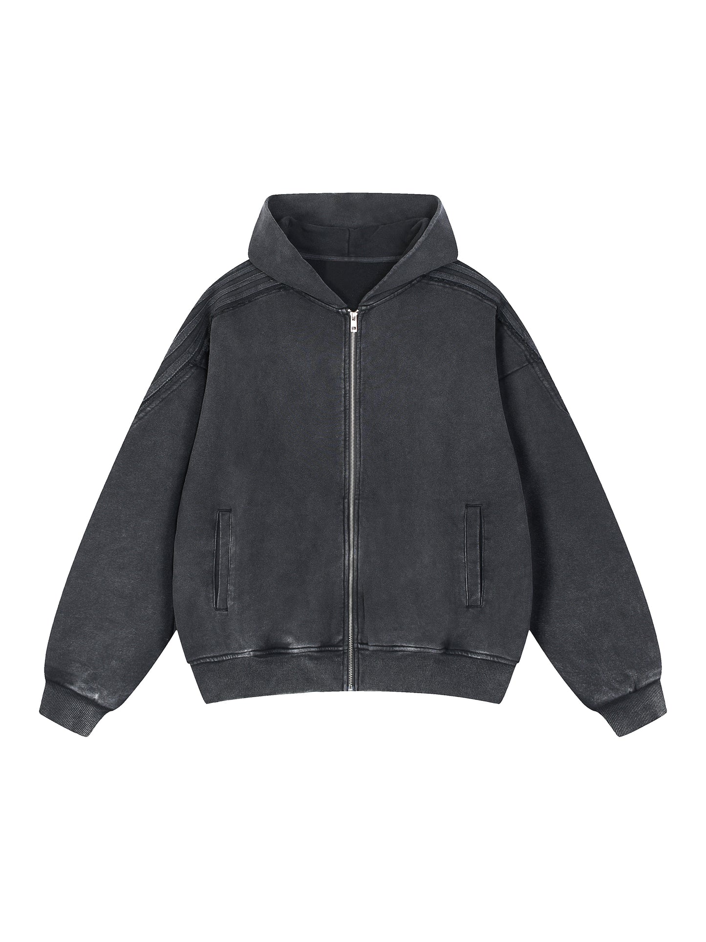 Snow Washed Tape Raw Edge Zip Hoodie