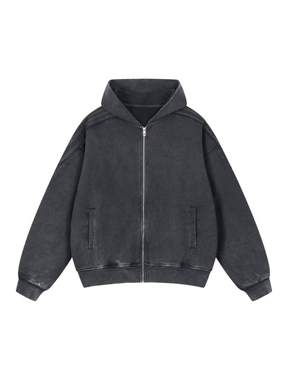 Snow Washed Tape Raw Edge Zip Hoodie