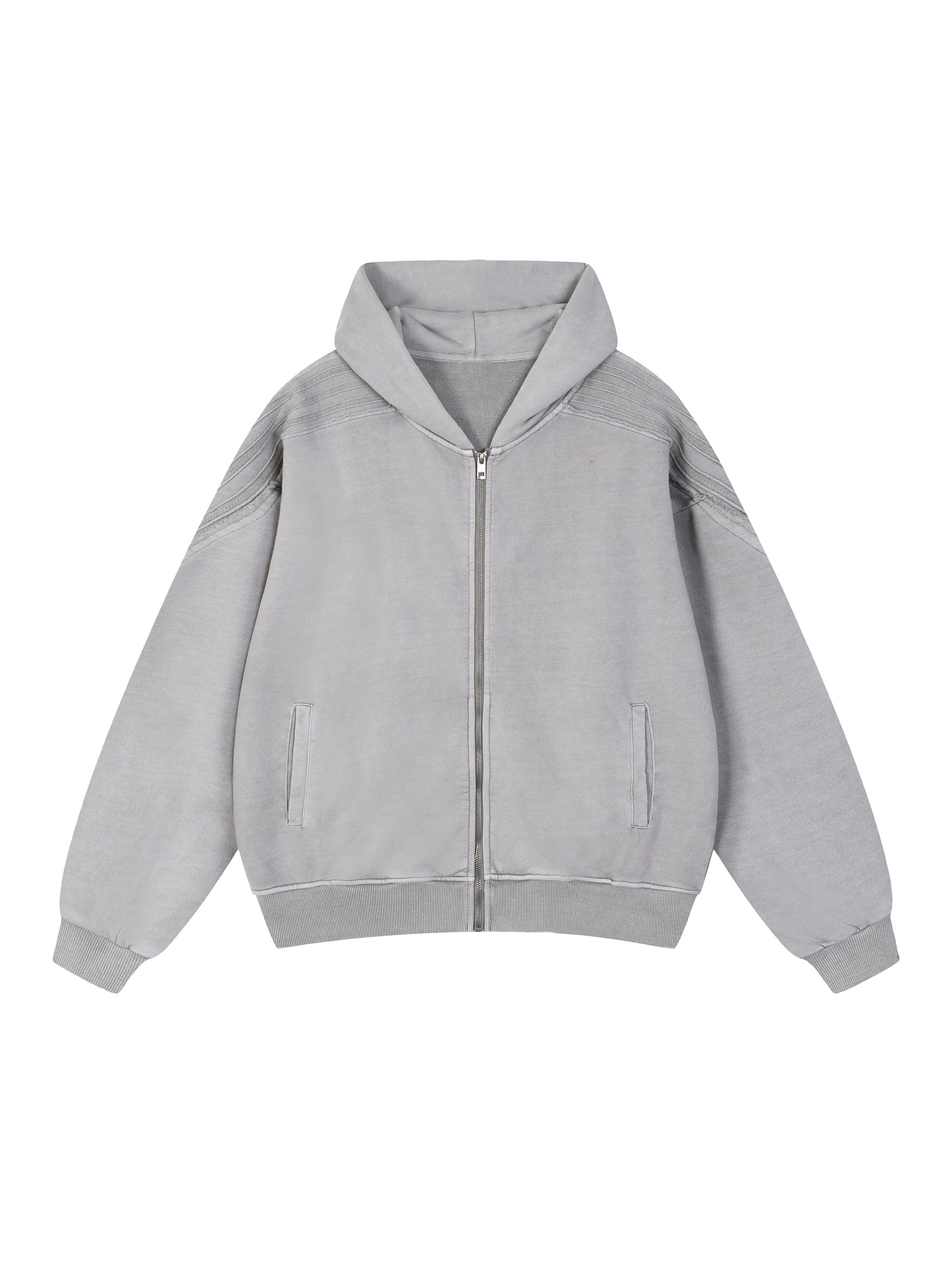 Snow Washed Tape Raw Edge Zip Hoodie