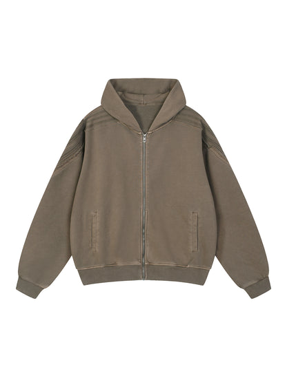 Snow Washed Tape Raw Edge Zip Hoodie