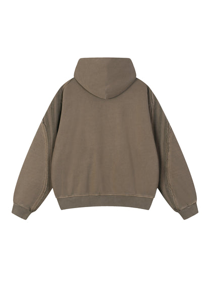 Snow Washed Tape Raw Edge Zip Hoodie