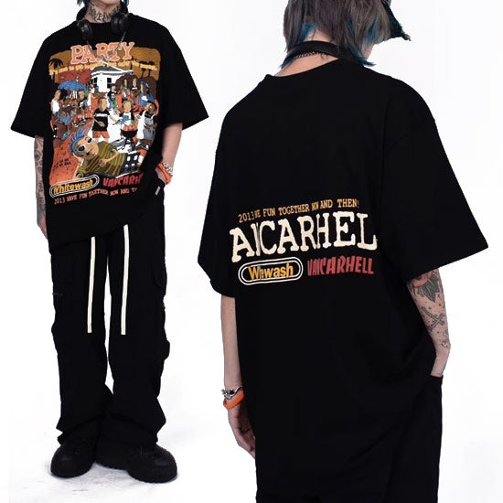 Short-sleeved T-shirt printed with hip hop